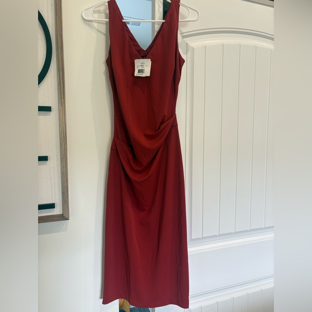 Sleeveless Red V-Neck Draped Midi Dress Nicole Miller